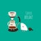 Coffee pour-over maker image. Funny device for brewing coffee with filter and measuring spoon