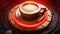 A coffee power modern banner with a cup top view and a mug with hot beverage standing on the red switch at maximum level