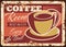 Coffee room vector rusty metal plate with cup