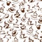 Coffee seamless pattern of hot steaming beverages