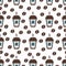 Coffee seamless pattern, vector background. Cups of and beans. For lover