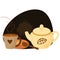 Coffee set or tea set and a Cup of cake. miracle tea, flat flat illustration.