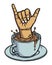 Coffee and shaka hand sign