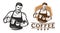 Coffee shop barista logo template. Design template for restaurant or cafe menu. Coffee making logo vector illustration