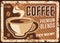 Coffee shop cappuccino rusty metal vector plate