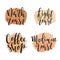 Coffee shop and dark, medium and light roast, lettering logotypes on watercolor backgrounds made as color spots or