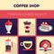 Coffee shop icon set. Confectionery icons. Flat vector illustration.