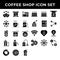 Coffee shop icon set include premium coffee,espresso,cafe,mug,drink,cup,dropper,bag,cake,cake,bean,girder,love,pin,transaction