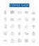 Coffee shop line icons signs set. Design collection of Cafe, Espresso, Latte, Coffee, Java, Mocha, Colombian, Frappe