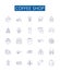 Coffee shop line icons signs set. Design collection of Cafe, Espresso, Latte, Coffee, Java, Mocha, Colombian, Frappe