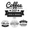 Coffee shop logos with steamy cup linear icon and text