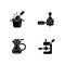 Coffee shop tools black glyph icons set on white space