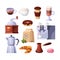 Coffee shop vector isolated icons. Cafe or restaurant breakfast menu design elements.