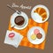 Coffee and snacks set, top view