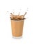 Coffee splash in modern paper cup isolated