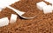 Coffee.  A spoon with coffee granules. Instant coffee close-up