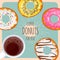 Coffee and sweet donuts for you promotional poster