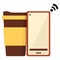 Coffee take away vector icon with mobile, flat vector illustration.
