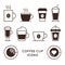 Coffee and tea cups linear icons set