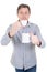 Coffee or tea hot drink choice  for man in white background