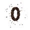 Coffee text typeface out of coffee beans isolated the character 0