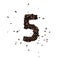 Coffee text typeface out of coffee beans isolated the character 5