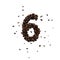 Coffee text typeface out of coffee beans isolated the character 6