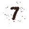 Coffee text typeface out of coffee beans isolated the character 7