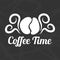 Coffee time logotype design on black background. Coffe bean