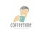 Coffee time, man drinking coffee or tea and holding a cup, logo design. Food and drink, beverage, cafe, man drinks coffee from cup