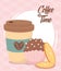 Coffee time, takeaway cup cupcake and slices orange fresh beverage