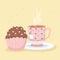 Coffee time and tea cup on dish and cupcake dessert