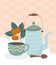 Coffee time, teapot coffee cup spoon seeds fresh beverage