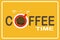 coffee time, turn on or power off. Coffee or tea break. Measuring scale with cup of coffee. Coffee time. Full energy charge.