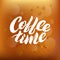 Coffee time white vector lettering on a brown gradient background