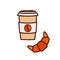 Coffee to go and croissant vector icon illustration.