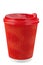 Coffee to go in a disposable cup red color on isolated a white background. Template disposable plastic and paperware for hot