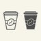 Coffee to go line and glyph icon. Disposable cup vector illustration isolated on white. Coffe takeaway outline style