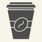 Coffee to go solid icon. Disposable cup vector illustration isolated on white. Coffe takeaway glyph style design