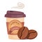 Coffee travel cup mug with badge suitable for logo with engraved hot coffee beans