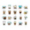 Coffee Types Energy Morning Drink Icons Set Vector .