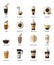 Coffee types vector flat icons set