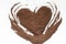 Coffee Valentine`s Day. Coffee heart. Heart of instant coffee.