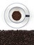 Coffee in white cup with coffee seed in isolate image