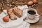 Coffee white saucer wooden willow branches buds