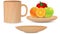 Coffee wood cup,wood dish and fruit on wood tray vector