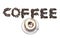 Coffee word with coffee bean and coffee cup