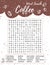 Coffee word search puzzle. Crossword suitable for social media post. Printable colorful worksheet for learning English words. Vect