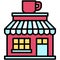 Coffeehouse, coffee shop or cafe icon