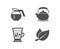 Coffeepot, Frappe and Teapot icons. Mint leaves sign. Brewed coffee, Cold drink, Tea kettle. Mentha herbal.